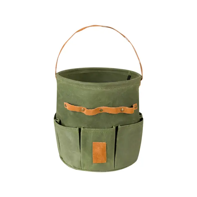 CESTO CIRCULAR COM BOLSOS 25 CM X 24 CM HIGH LOW NA - MUSGO/WHISKY - Foto 1