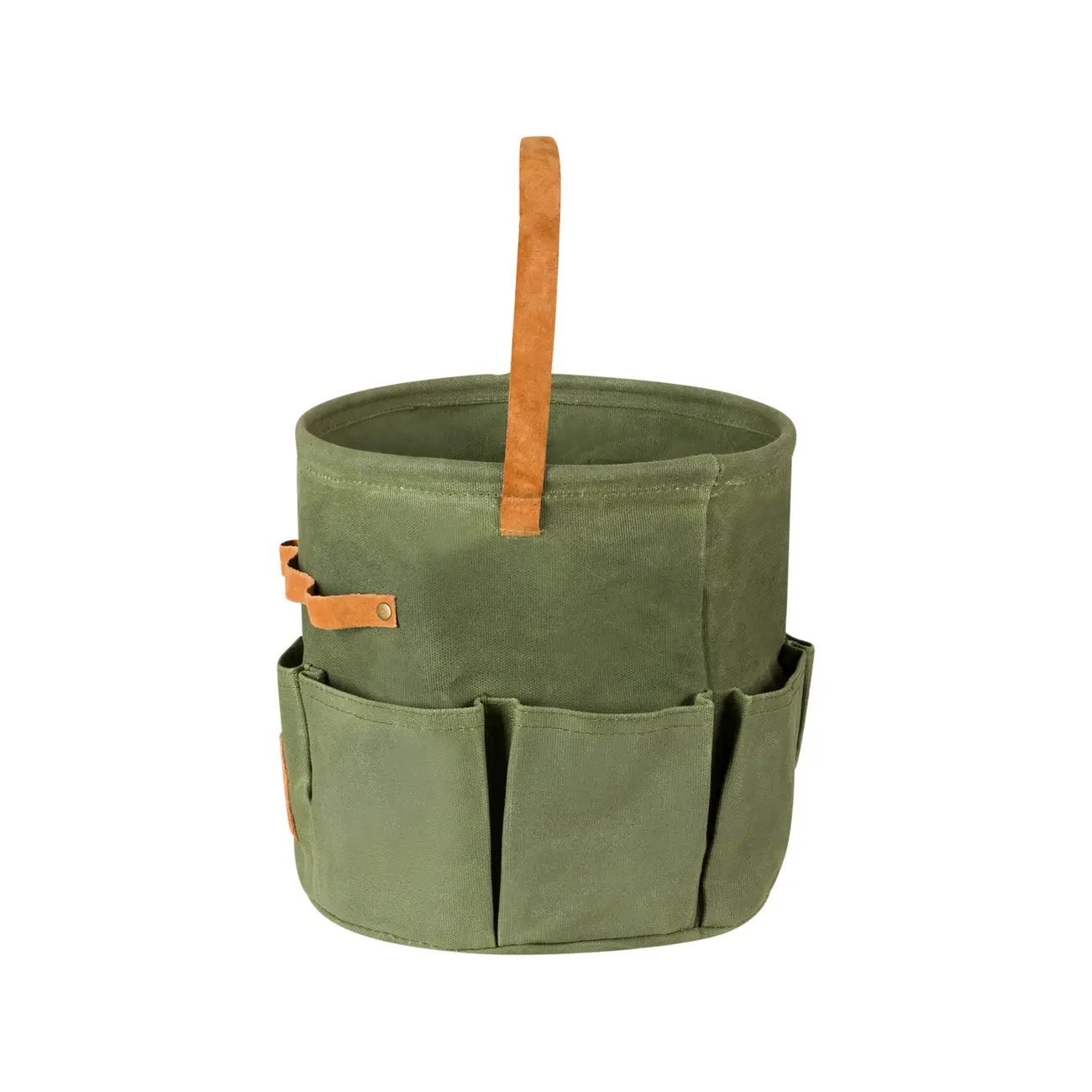 CESTO CIRCULAR COM BOLSOS 25 CM X 24 CM HIGH LOW NA - MUSGO/WHISKY - Foto 3