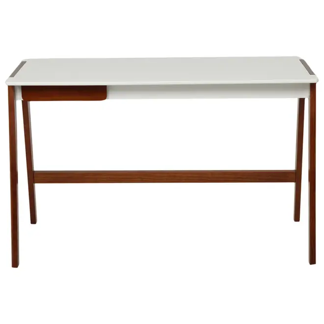 MESA DE ESCRITÓRIO 1 GAVETA 1,20 M X 60 CM HANNA - NOZES/BRANCO - Foto 1