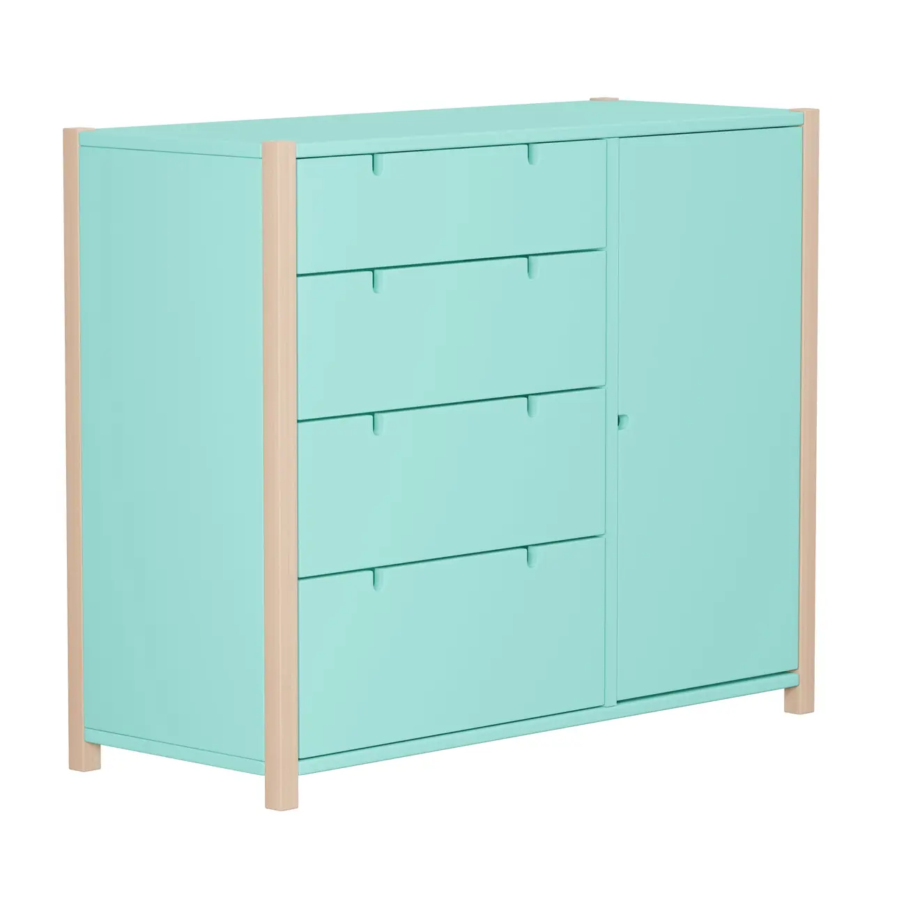 CÔMODA 4 GAVETAS/1 PORTA 1,07 M X 42 CM PIN PLAY - NATURAL WASHED/MENTA - Foto 21
