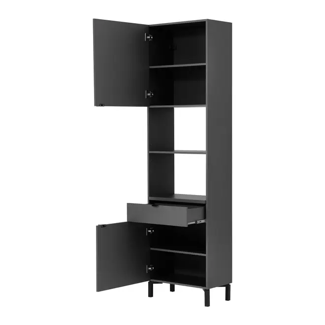 PANELEIRO 2 PORTAS/1 GAVETA 60 CM X 2,21 M SLEEK - GRAFITE/PRETO - Foto 5