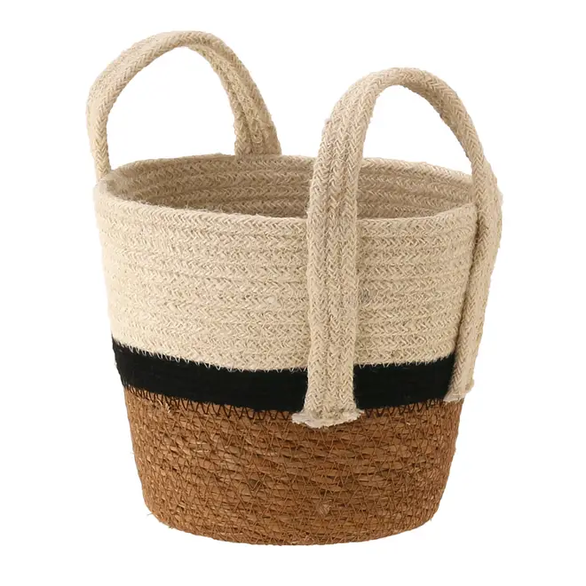 CESTO COM ALÇA 18 CM X 20 CM X 20 CM MOKKA - FIBRA CLARA/PRETO - Foto 4