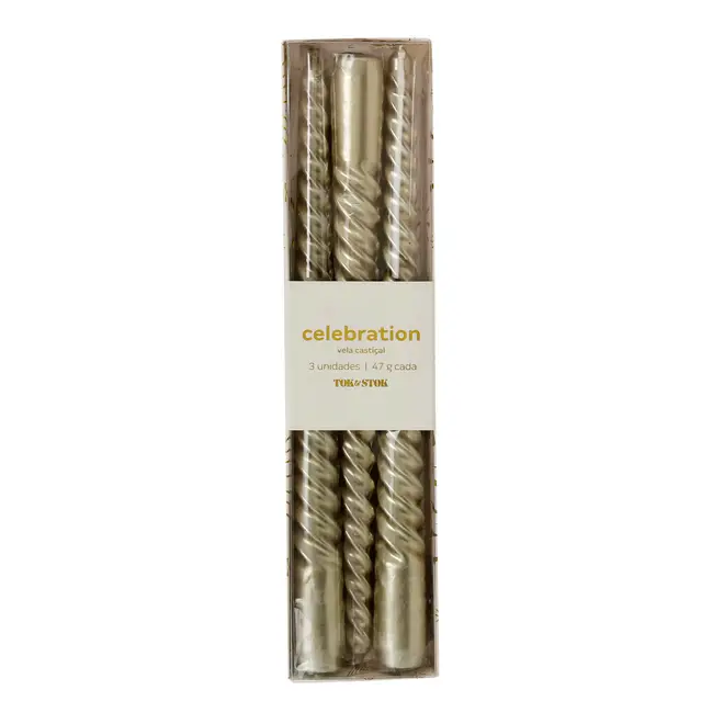 KIT COM 3 VELAS CASTIÇAL CELEBRATION - OURO - Foto 1