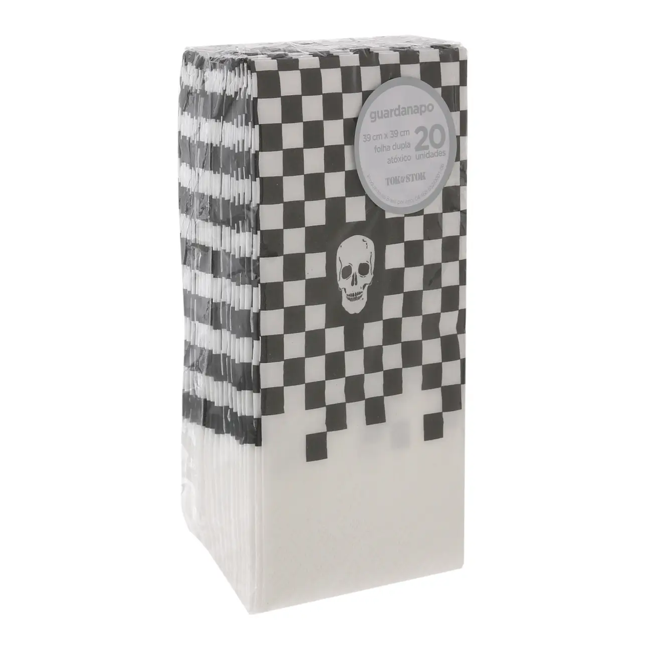 GUARDANAPO 39 CM X 39 CM PACOTE COM 20 PEÇAS CAVEIRA - BRANCO/PRETO - Foto 3