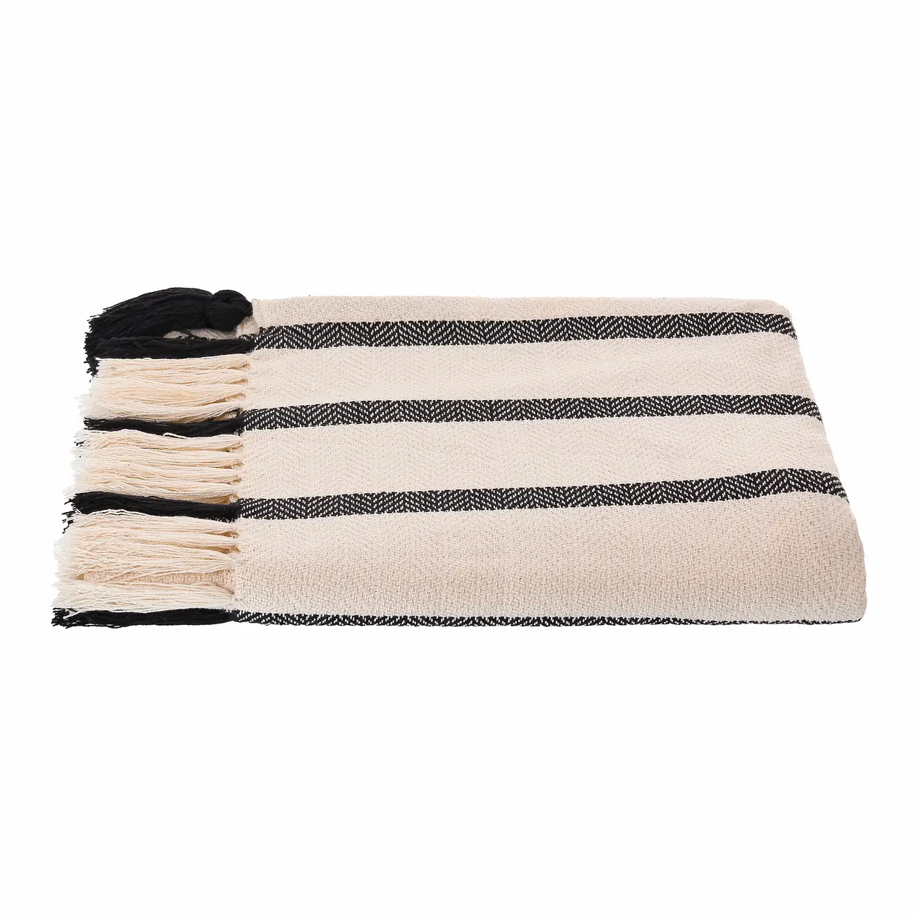 MANTA PARA SOFÁ 1,20 M X 1,80 M BOHO FRINGE - NATURAL/PRETO - Foto 1