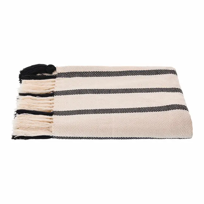 MANTA PARA SOFÁ 1,20 M X 1,80 M BOHO FRINGE - NATURAL/PRETO - Foto 1