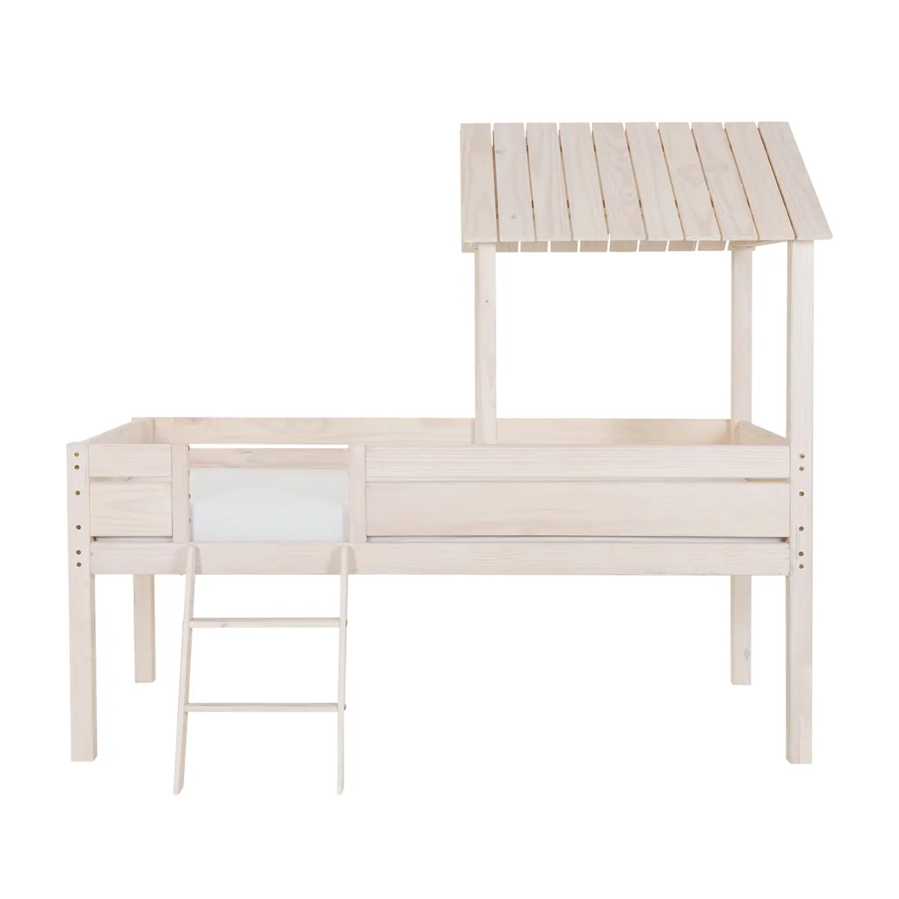 CAMA DE SOLTEIRO COM ESCADA 78 CM WOOD CAMP - BRANCO LAVADO - Foto 1