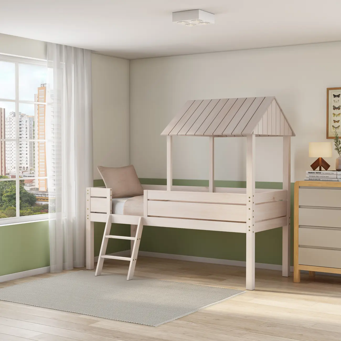 CAMA DE SOLTEIRO COM ESCADA 78 CM WOOD CAMP - BRANCO LAVADO - Foto 11