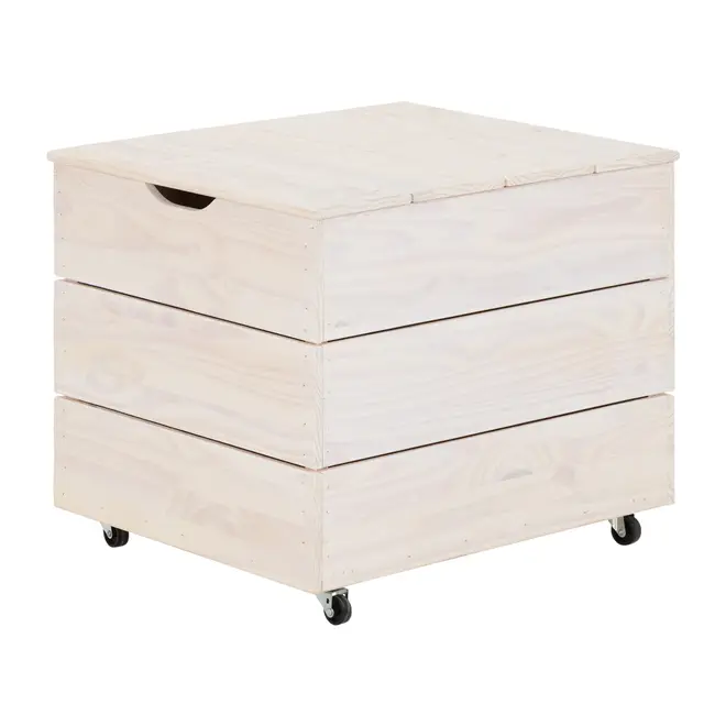 BAÚ COM RODÍZIOS 51 CM X 60 CM WOOD - BRANCO LAVADO - Foto 3