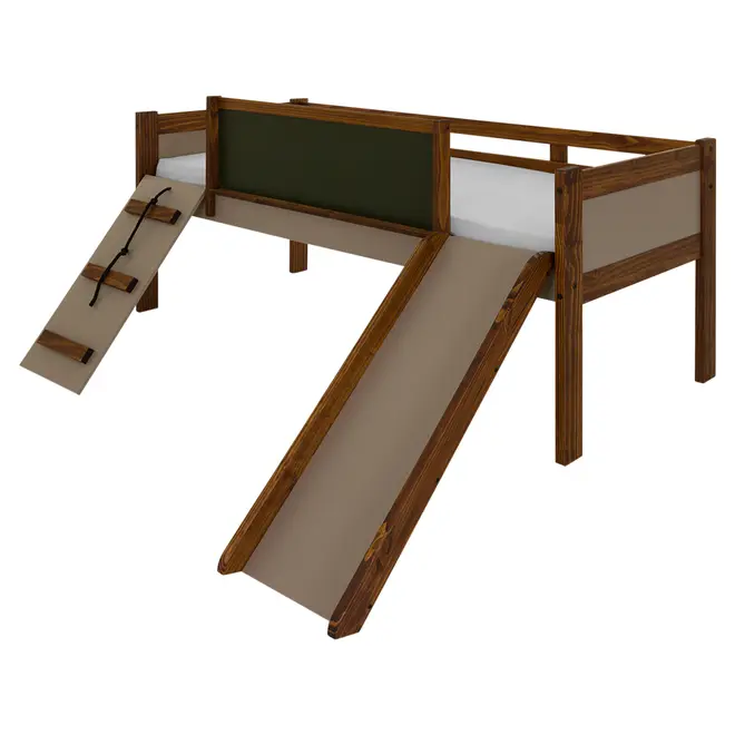 CAMA DE SOLTEIRO COM ESCORREGADOR E ESCALADA 78 CM GARATUJA - CAMELO/MUSGO - Foto 2