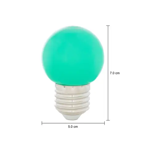 Imagem com medidas do produto LÂMPADA LED BOLINHA VERDE 1W E27 220V TASCHIBRA