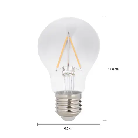 Imagem com medidas do produto LÂMPADA LED FILAMENTO FUME A60 3W E27 127 220V LUZ AMARELA TASHIBRA