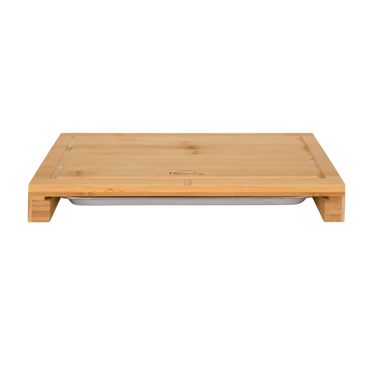 TÁBUA COM BANDEJA 35 CM X 22 CM BAMBOO - NATURAL/INOX - Foto 1