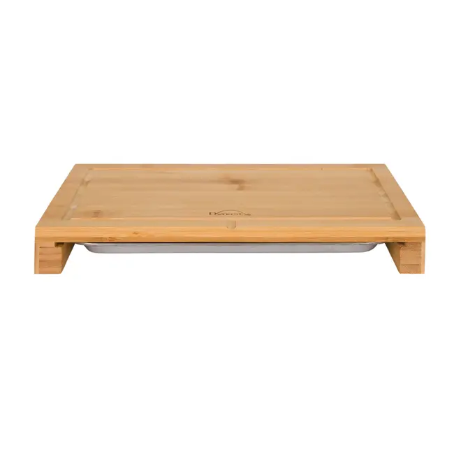 TÁBUA COM BANDEJA 35 CM X 22 CM BAMBOO - NATURAL/INOX - Foto 1