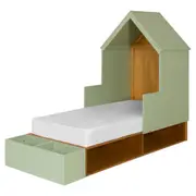 CAMA JÚNIOR/SOLTEIRO 78 CM COM CASINHA ARTEIRICE - AMÊNDOA/SÁLVIA - Foto 1