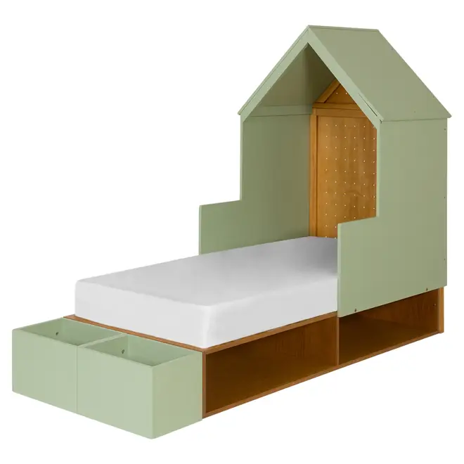 CAMA JÚNIOR/SOLTEIRO 78 CM COM CASINHA ARTEIRICE - AMÊNDOA/SÁLVIA - Foto 1