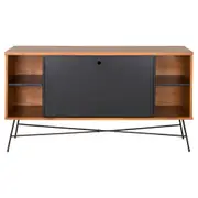 BUFFET 1 PORTA BASCULANTE 1,35 M X 40 CM MID CENTURY - PRETO/NOZES - Foto 1