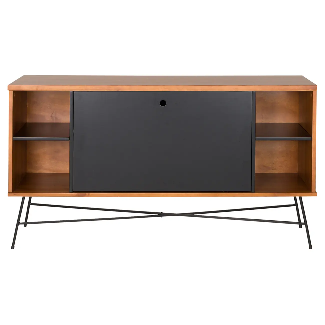 BUFFET 1 PORTA BASCULANTE 1,35 M X 40 CM MID CENTURY - PRETO/NOZES - Foto 1