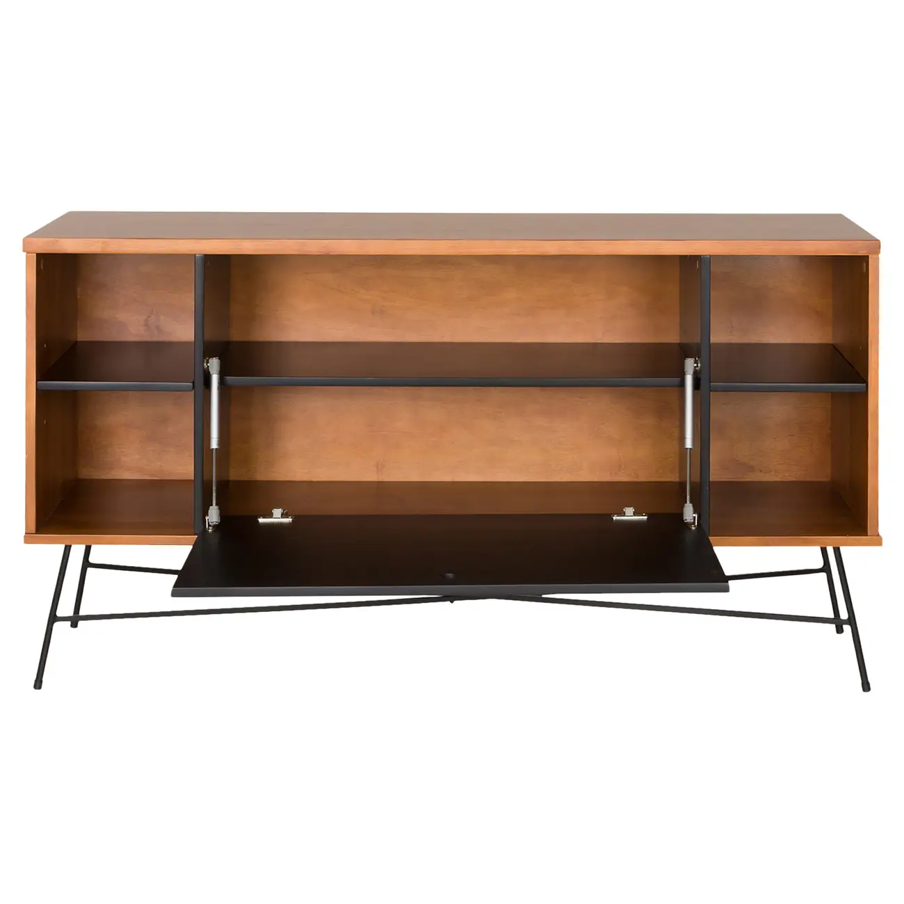BUFFET 1 PORTA BASCULANTE 1,35 M X 40 CM MID CENTURY - PRETO/NOZES - Foto 3
