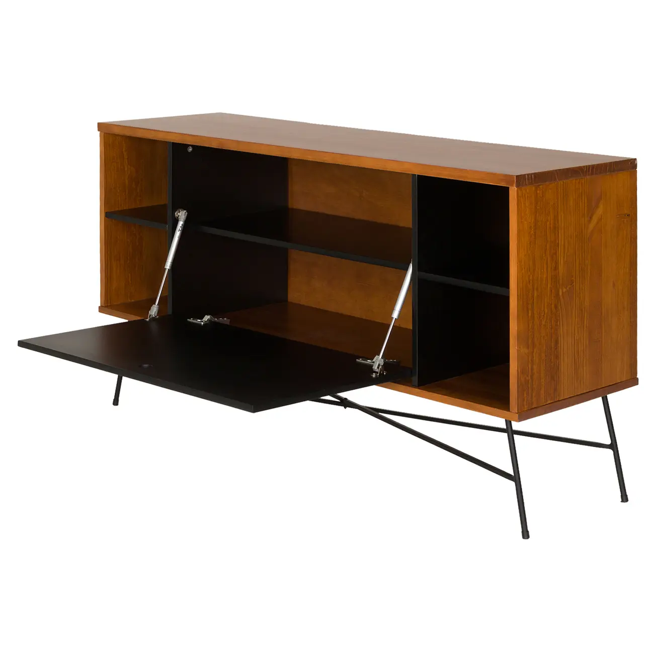 BUFFET 1 PORTA BASCULANTE 1,35 M X 40 CM MID CENTURY - PRETO/NOZES - Foto 4