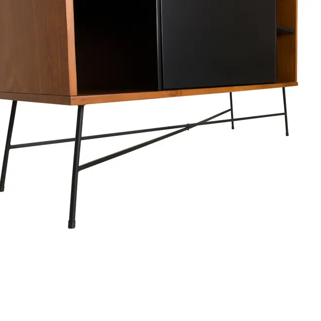 BUFFET 1 PORTA BASCULANTE 1,35 M X 40 CM MID CENTURY - PRETO/NOZES - Foto 8