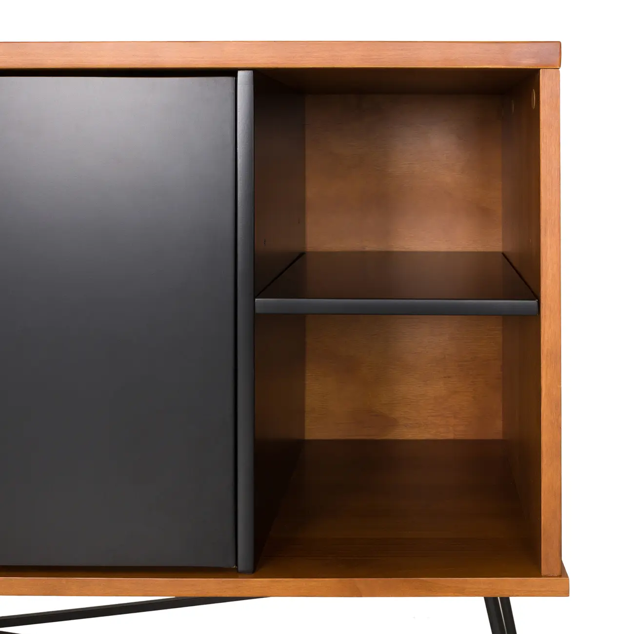 BUFFET 1 PORTA BASCULANTE 1,35 M X 40 CM MID CENTURY - PRETO/NOZES - Foto 9
