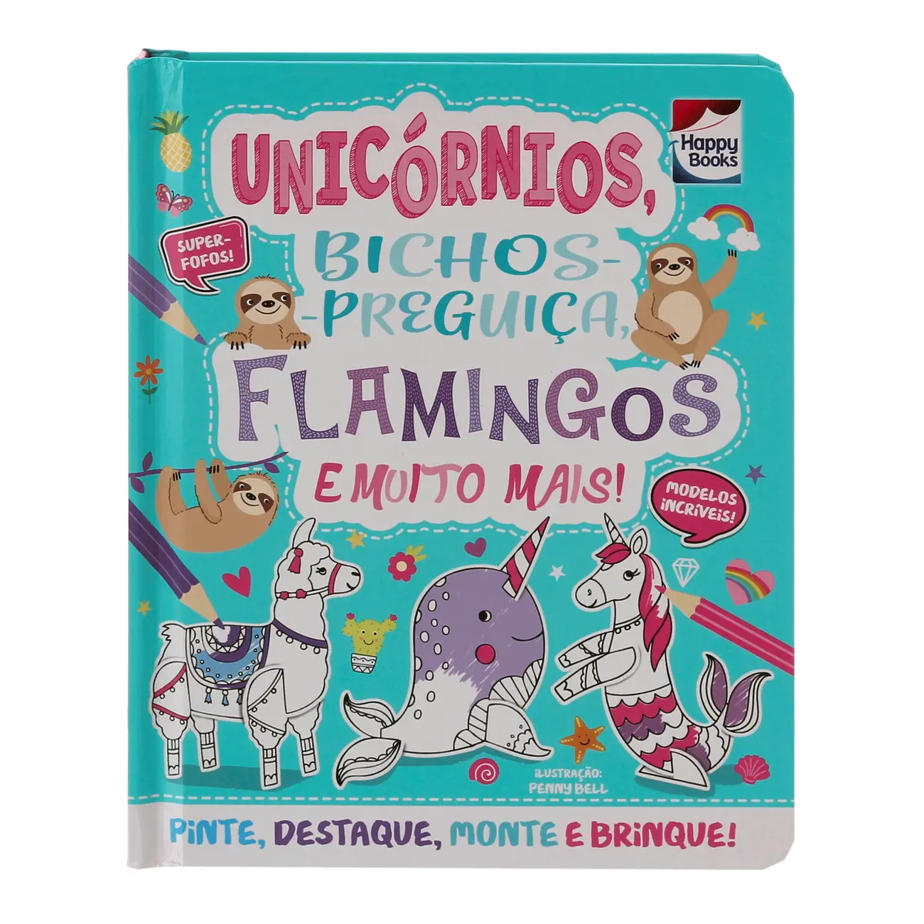 COLORIR E MONTAR: UNICORNIOS, BICHOS-PREGUICA, FLAMINGOS LIVRO INFANTIL - MULTICOR - Foto 1