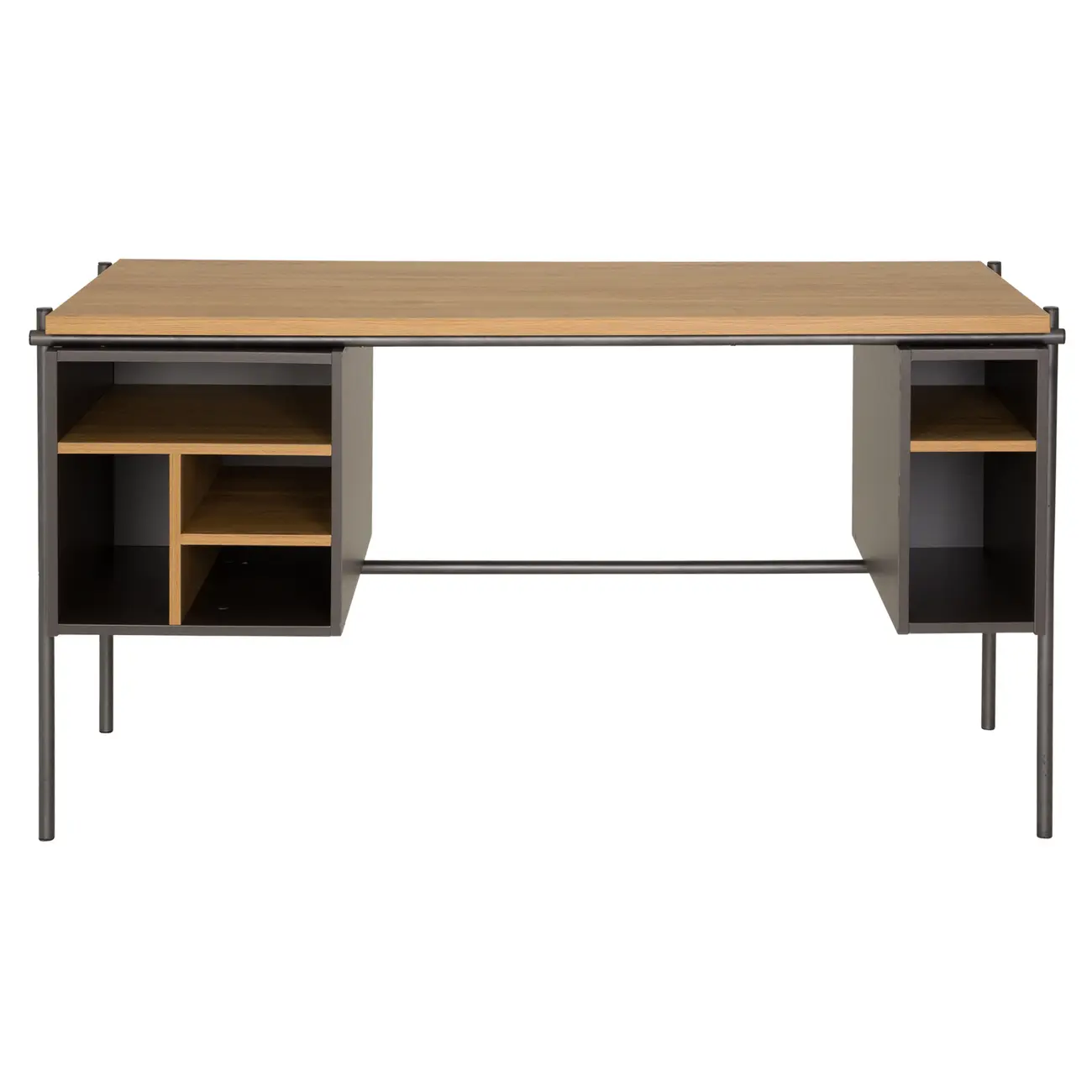 MESA COM NICHOS 1,40 M X 60 CM LABOR - KONKRET/OAK TAMMI - Foto 1
