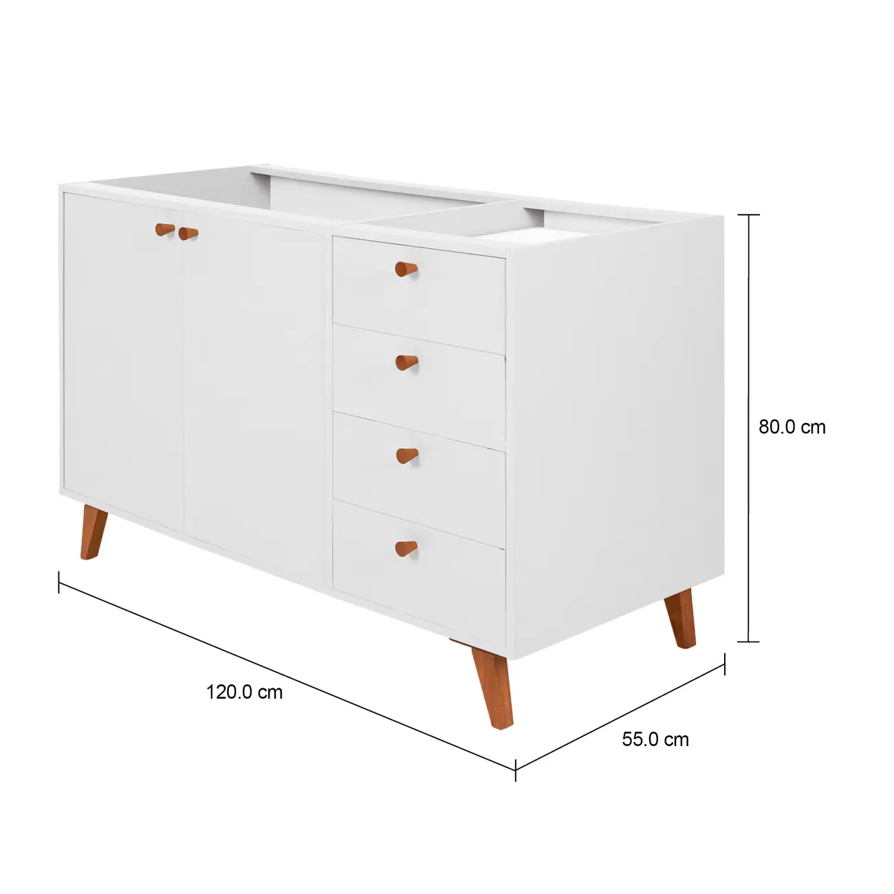 ARMÁRIO DE COZINHA INFERIOR 1,20 M 2 PORTAS / 4 GAVETAS LIN - BRANCO/NOZES - Foto 13