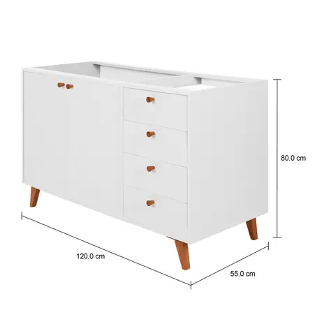 Imagem com medidas do produto ARMÁRIO DE COZINHA INFERIOR 1,20 M 2 PORTAS / 4 GAVETAS LIN