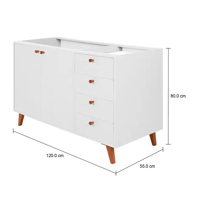 ARMÁRIO DE COZINHA INFERIOR 1,20 M 2 PORTAS / 4 GAVETAS LIN - BRANCO/NOZES - Foto 13