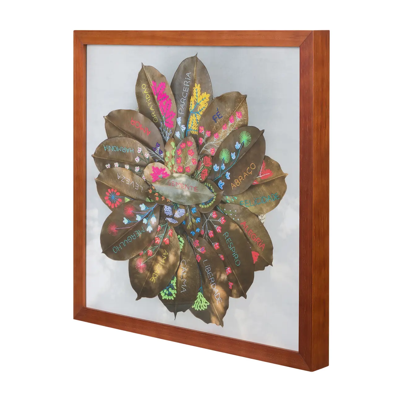 QUADRO 40 CM X 40 CM FOLHA MANDALA - NOZES/MULTICOR - Foto 2