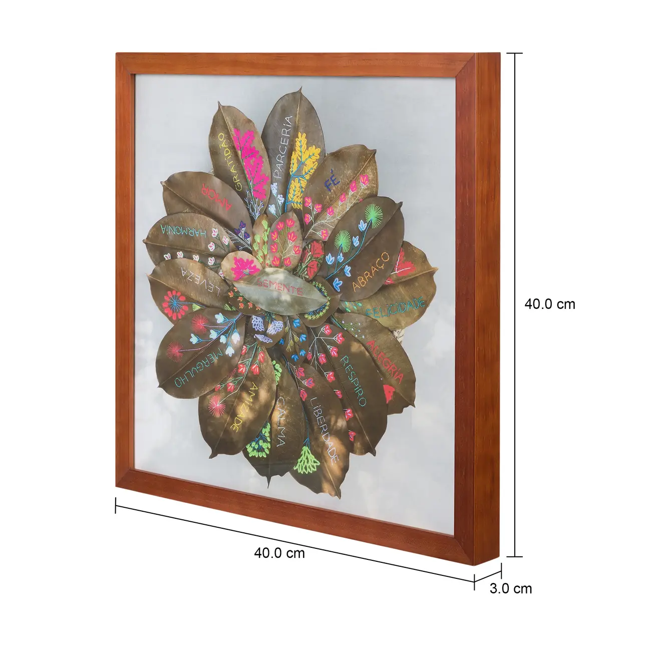 QUADRO 40 CM X 40 CM FOLHA MANDALA - NOZES/MULTICOR - Foto 3