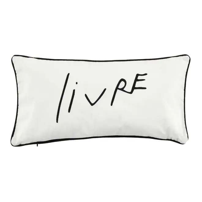 ALMOFADA AMOR LIVRE 60 CM X 30 CM MANUSCRITO - OFF WHITE/PRETO - Foto 2