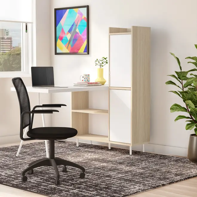 MESA COM ARMÁRIO 2 PORTAS 1,20 M X 90 CM COLAB - BRANCO/NEW OAK - Foto 13