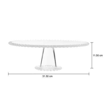 Imagem com medidas do produto PRATO PARA BOLO COM PÉ 31 CM PÉROLAS
