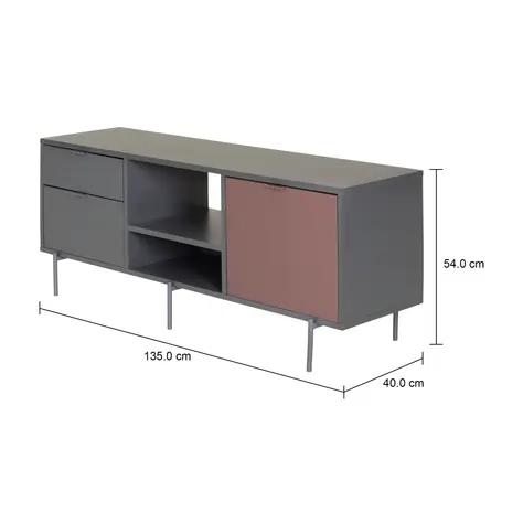 Imagem com medidas do produto FOSTER RACK 2 PORTAS BASCULANTES/ 1 GAVETA 1,35 M X 39 CM