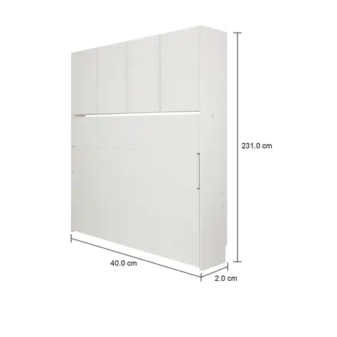 Imagem com medidas do produto CAMA DE CASAL DOBRÁVEL 1,38 M COM ARMÁRIO 4 PORTAS FLIP