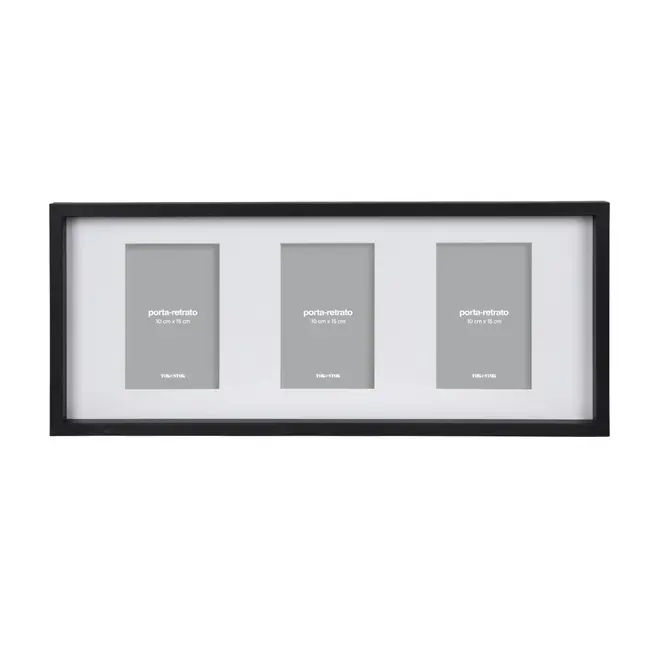 PORTA-RETRATO TRIPLO 10 CMX 15 CM TROIS - PRETO/BRANCO - Foto 1