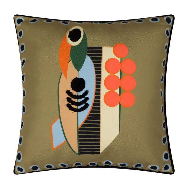 CAPA DE ALMOFADA 45 CM JARDIM IDÍLICO - CAQUI/PRETO - Foto 1