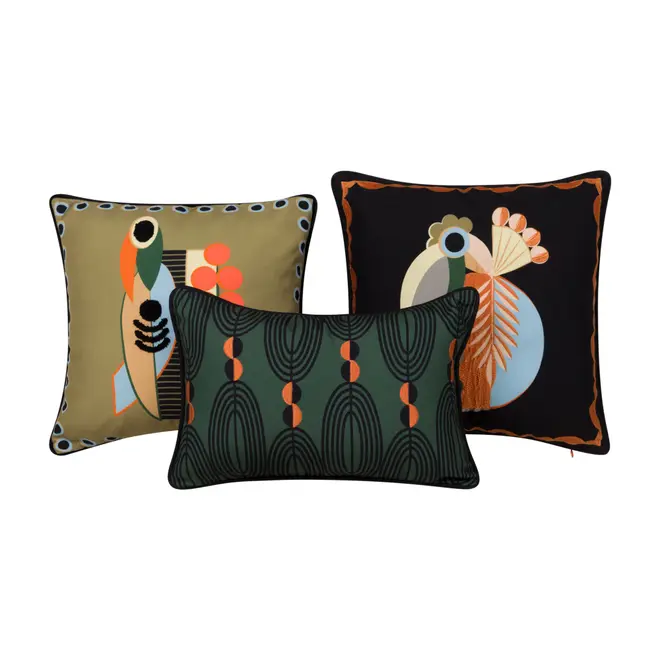 CAPA DE ALMOFADA 45 CM JARDIM IDÍLICO - CAQUI/PRETO - Foto 6