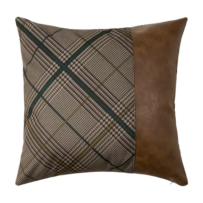 ALMOFADA 43 CM X 43 CM PLAID - MARROM/ENGLISH GREEN - Foto 1