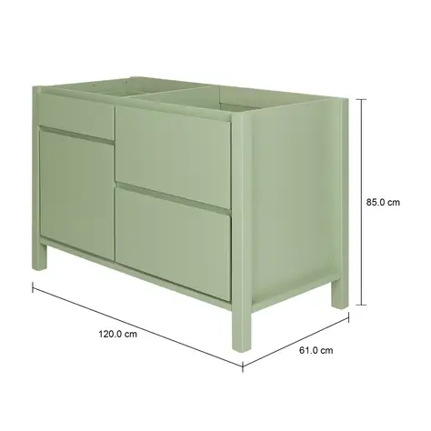 Imagem com medidas do produto ARMÁRIO DE COZINHA INFERIOR 1,20 M 2 PORTAS / 2 GAVETAS MASSY