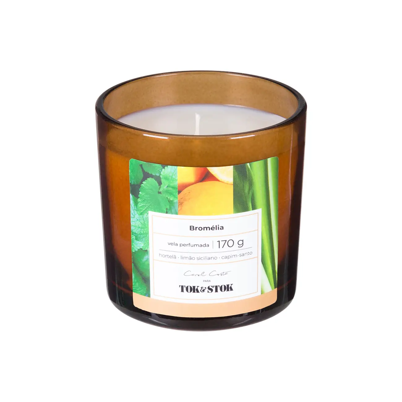 VELA PERFUMADA POTE HORTELÃ, CAPIM SANTO E LIMÃO SICILIANO BROMÉLIA - HANBAR/BEGE - Foto 1
