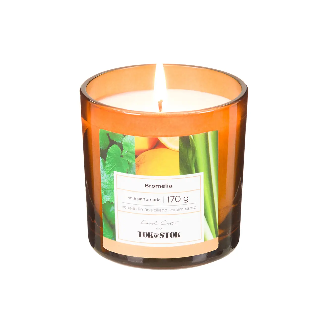 VELA PERFUMADA POTE HORTELÃ, CAPIM SANTO E LIMÃO SICILIANO BROMÉLIA - HANBAR/BEGE - Foto 2