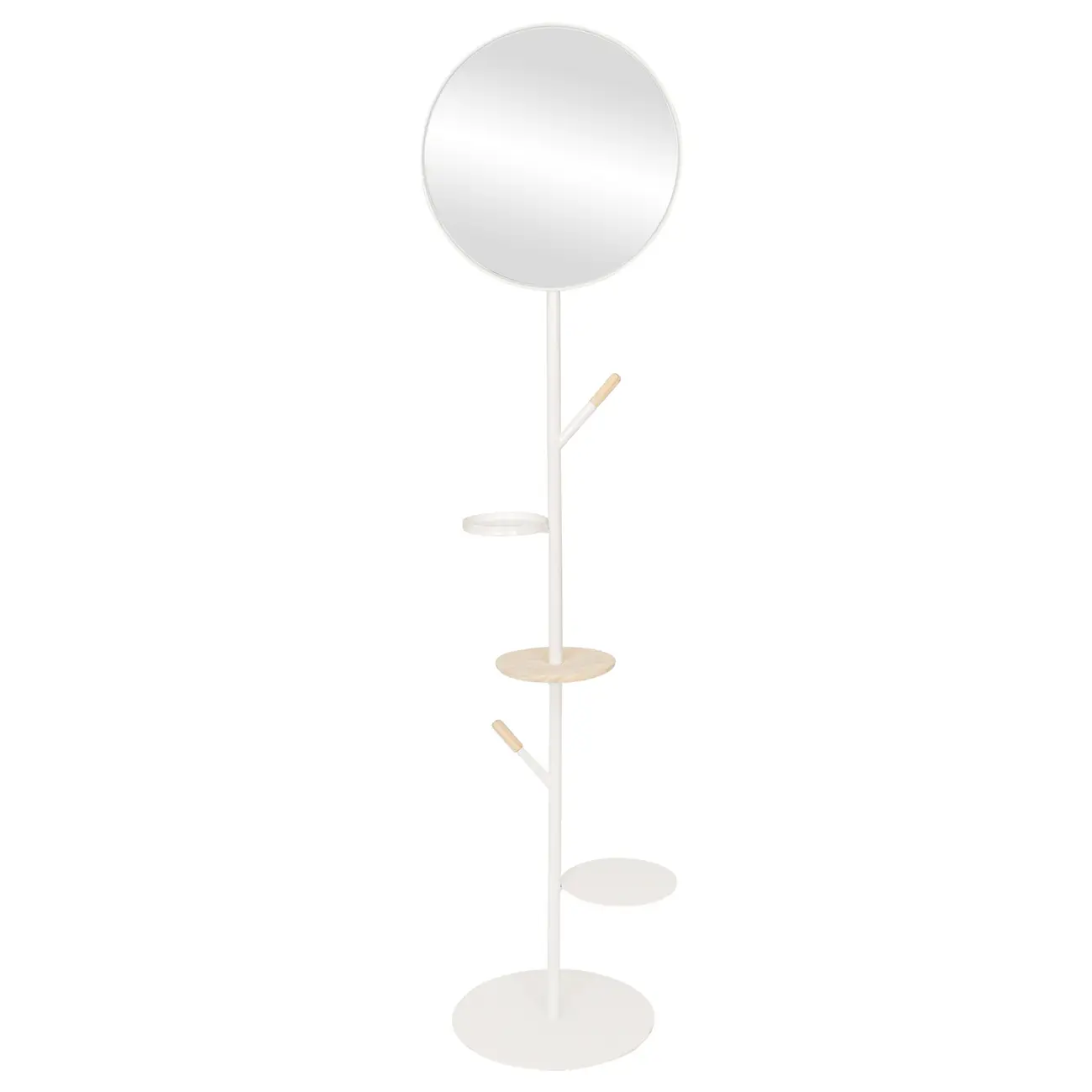 CABIDEIRO DE CHÃO COM ESPELHO REDONDO 45 CM HANGUI - BRANCO/PINUS NATURAL - Foto 1