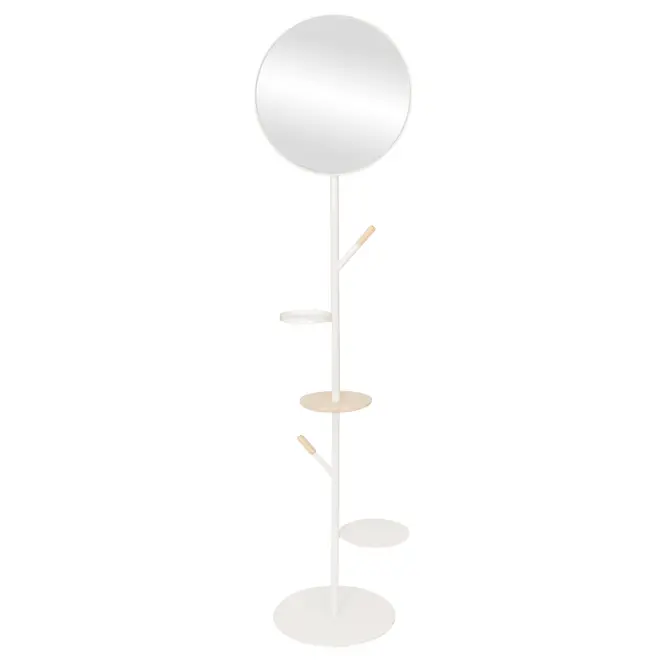 CABIDEIRO DE CHÃO COM ESPELHO REDONDO 45 CM HANGUI - BRANCO/PINUS NATURAL - Foto 1
