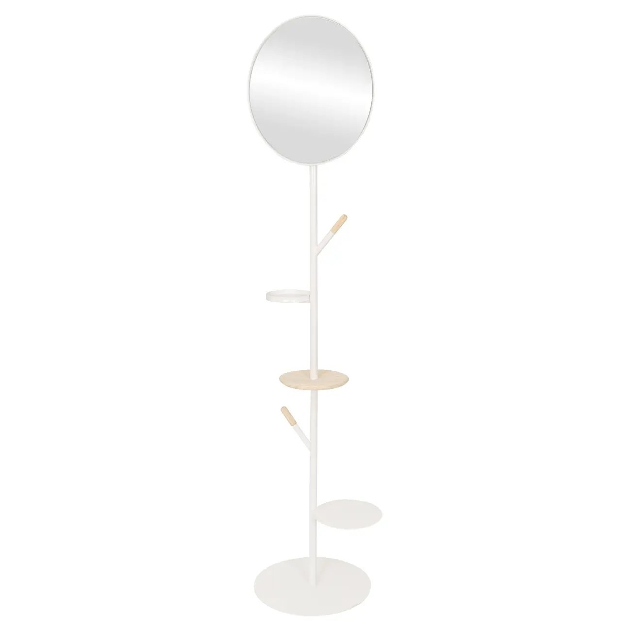 CABIDEIRO DE CHÃO COM ESPELHO REDONDO 45 CM HANGUI - BRANCO/PINUS NATURAL - Foto 2
