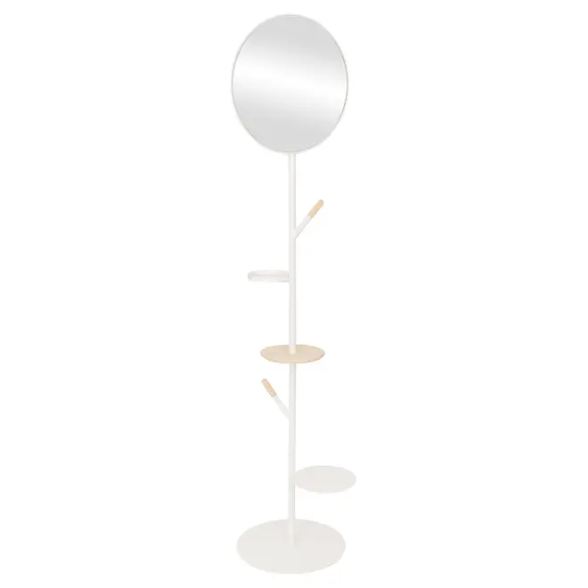 CABIDEIRO DE CHÃO COM ESPELHO REDONDO 45 CM HANGUI - BRANCO/PINUS NATURAL - Foto 2