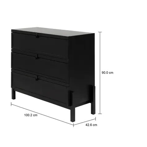 Imagem com medidas do produto CÔMODA 3 GAVETAS 1,02 M X 42 CM PAMPA